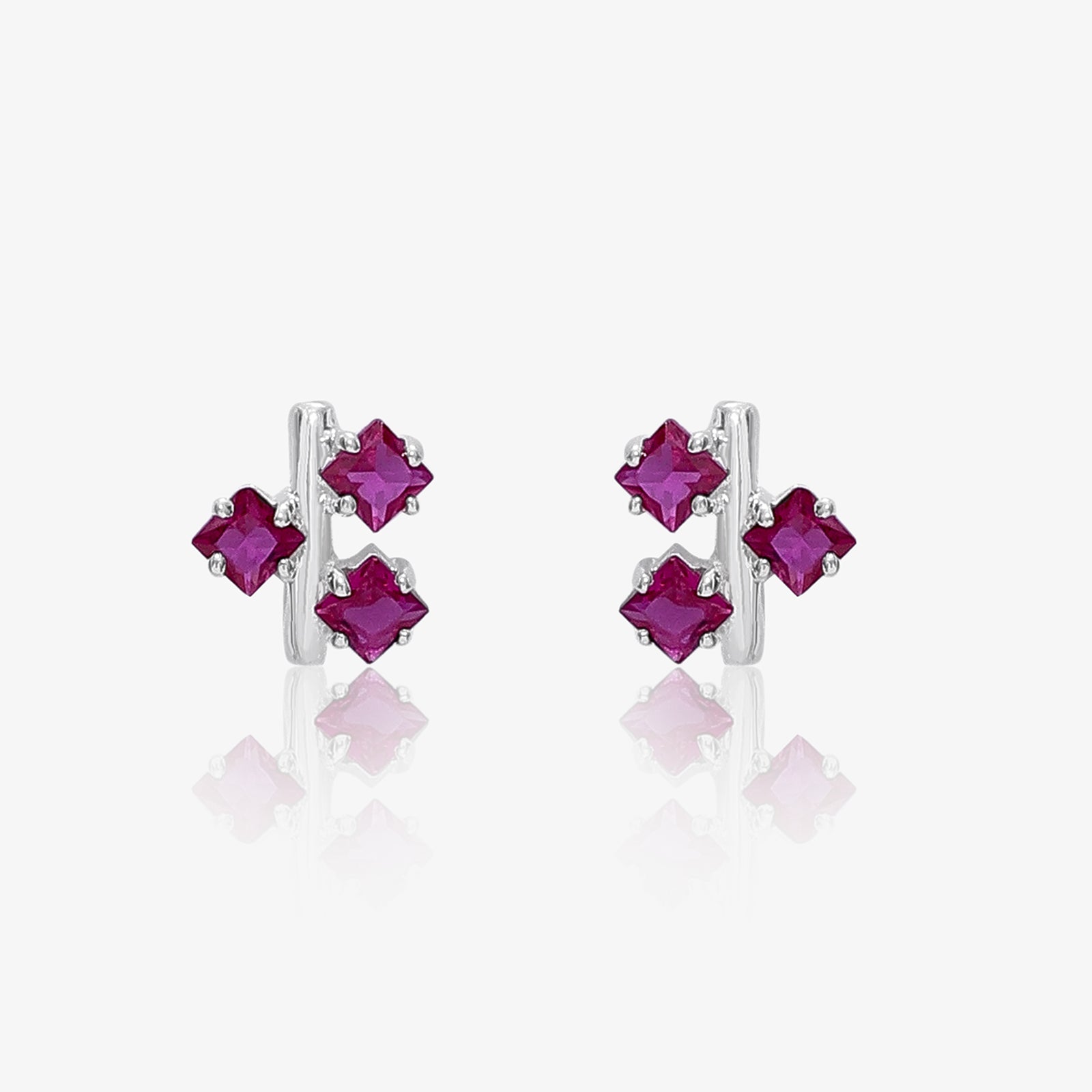 Triple Pink Floral Silver Studs