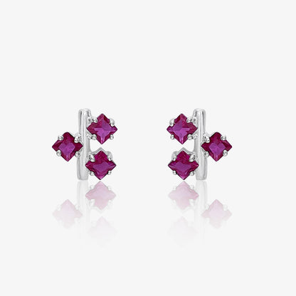 Triple Pink Floral Silver Studs