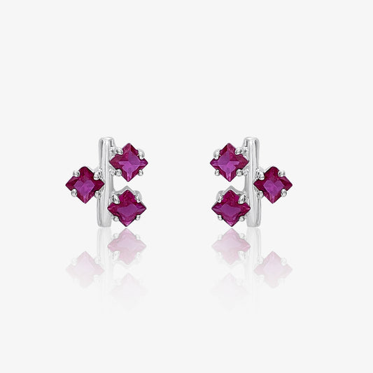 Triple Pink Floral Silver Studs