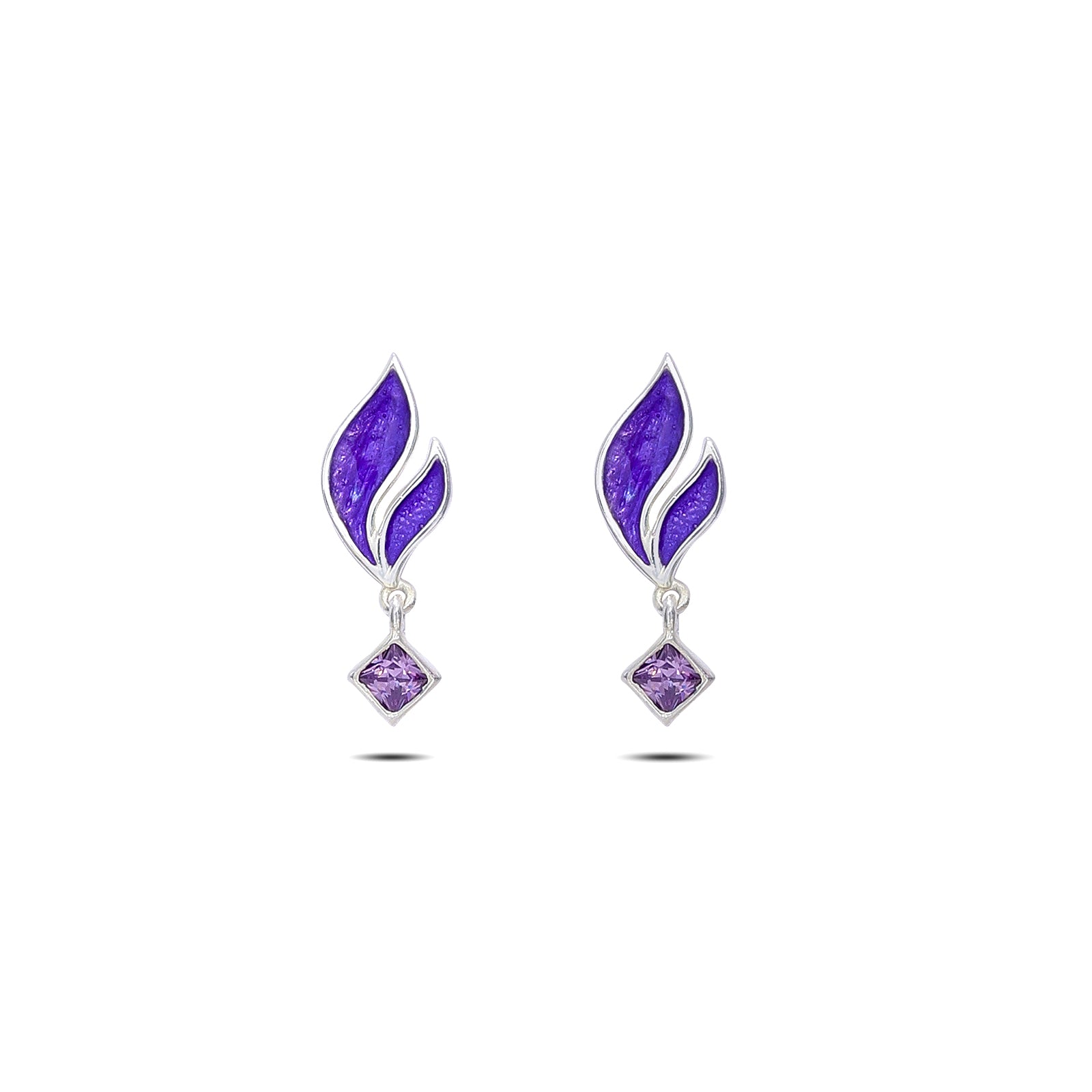 Pure Silver Earrings - Luxe Leaf with Purple Amethyst - Tweov Jewels