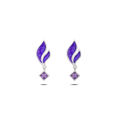 Pure Silver Earrings - Luxe Leaf with Purple Amethyst - Tweov Jewels