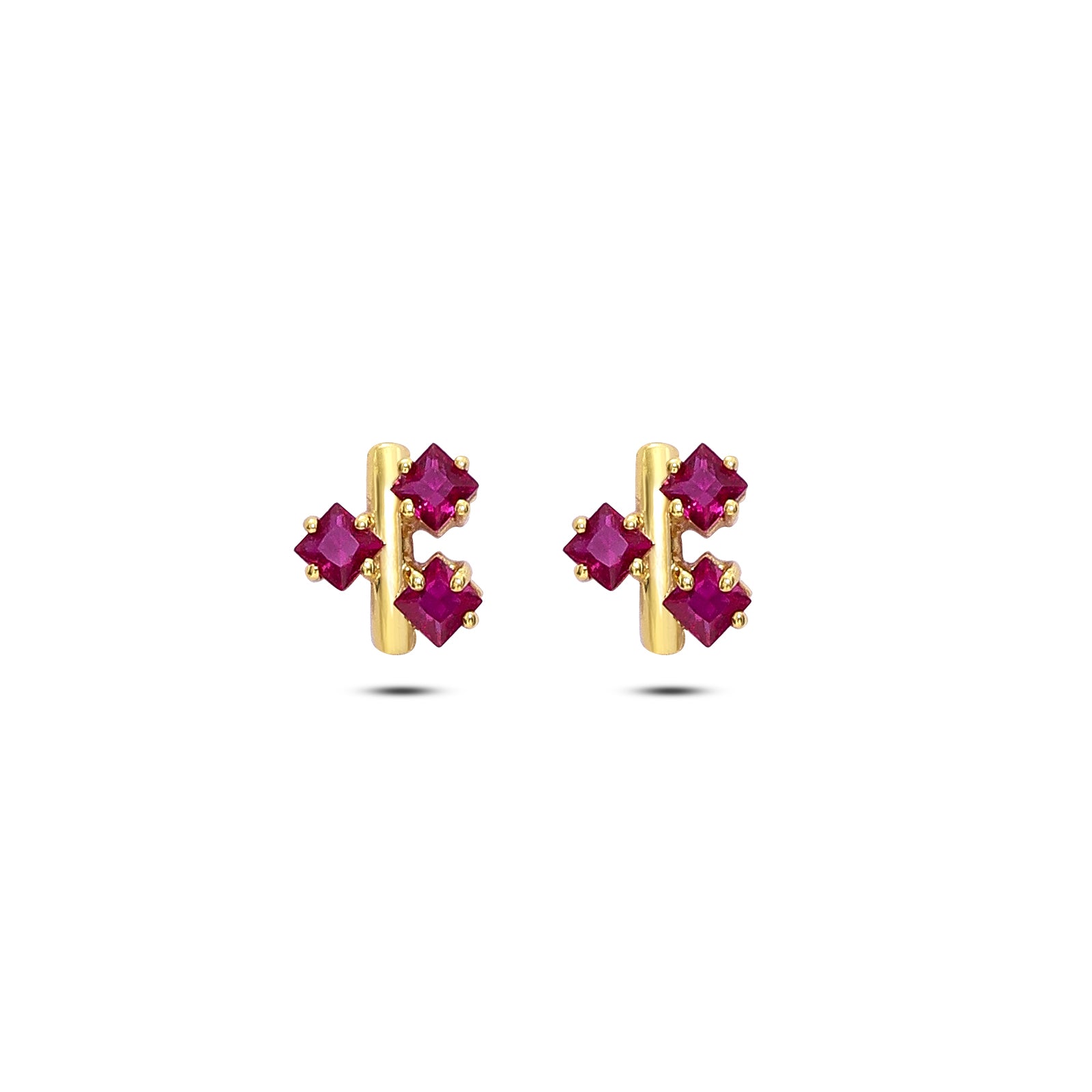 Pure Silver Gold Plated Earrings - Triple Pink Ruby Blossom - Tweov Jewels