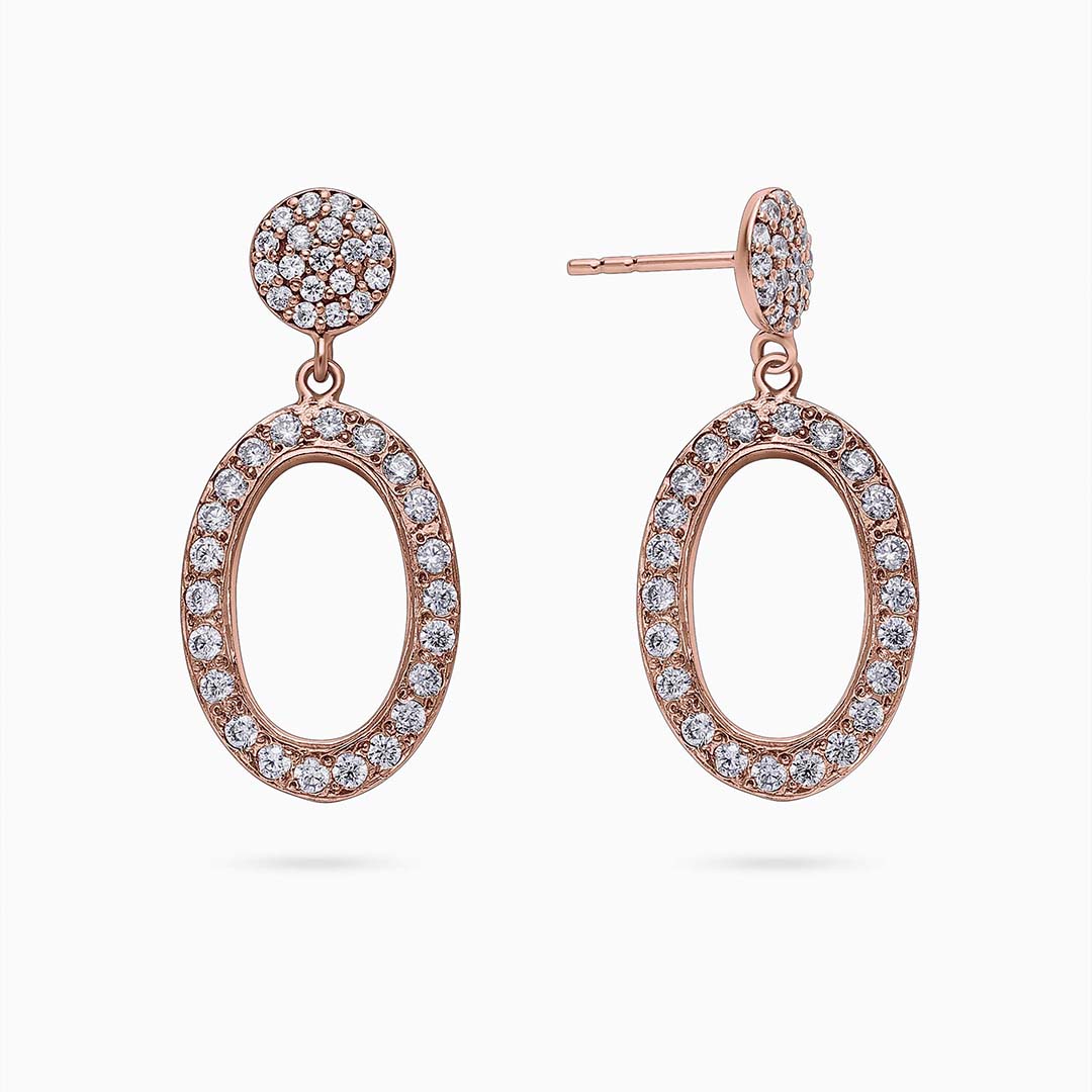 Pure Silver Earrings - Rose Gold Finish CZ Danglers - Tweov Jewels
