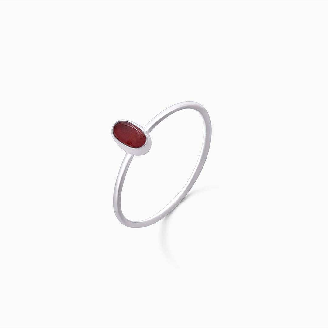 Pure Silver Ring - Garnet Stoned Plain Design - Tweov Jewels