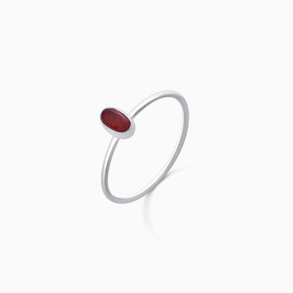 Pure Silver Ring - Garnet Stoned Plain Design - Tweov Jewels