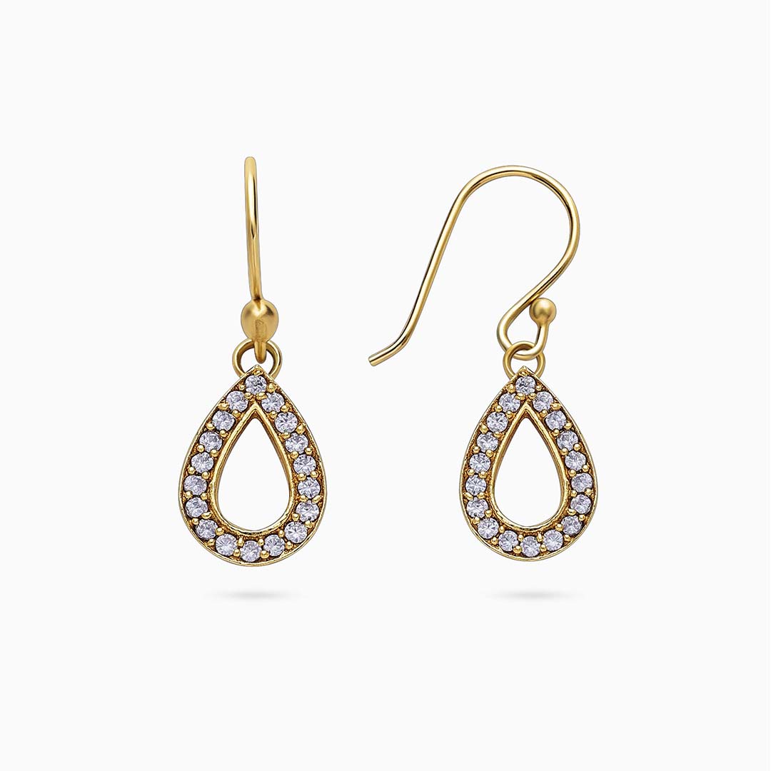 Pure Silver Earrings - Gold Plated CZ Dew Drop - Tweov Jewels