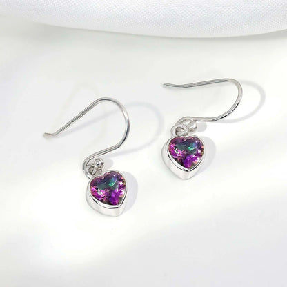 Pure Silver Earrings - Hoop With Purple-Blue CZ Heart Stone - Tweov Jewels