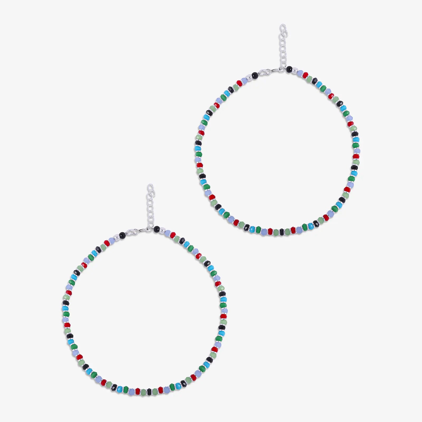 Multicolor Crystal Beads Silver Anklet - Tweov Jewels