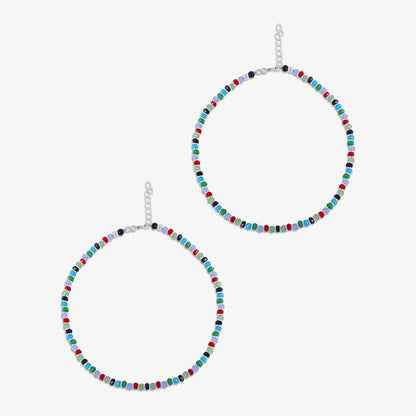 Multicolor Crystal Beads Silver Anklet - Tweov Jewels