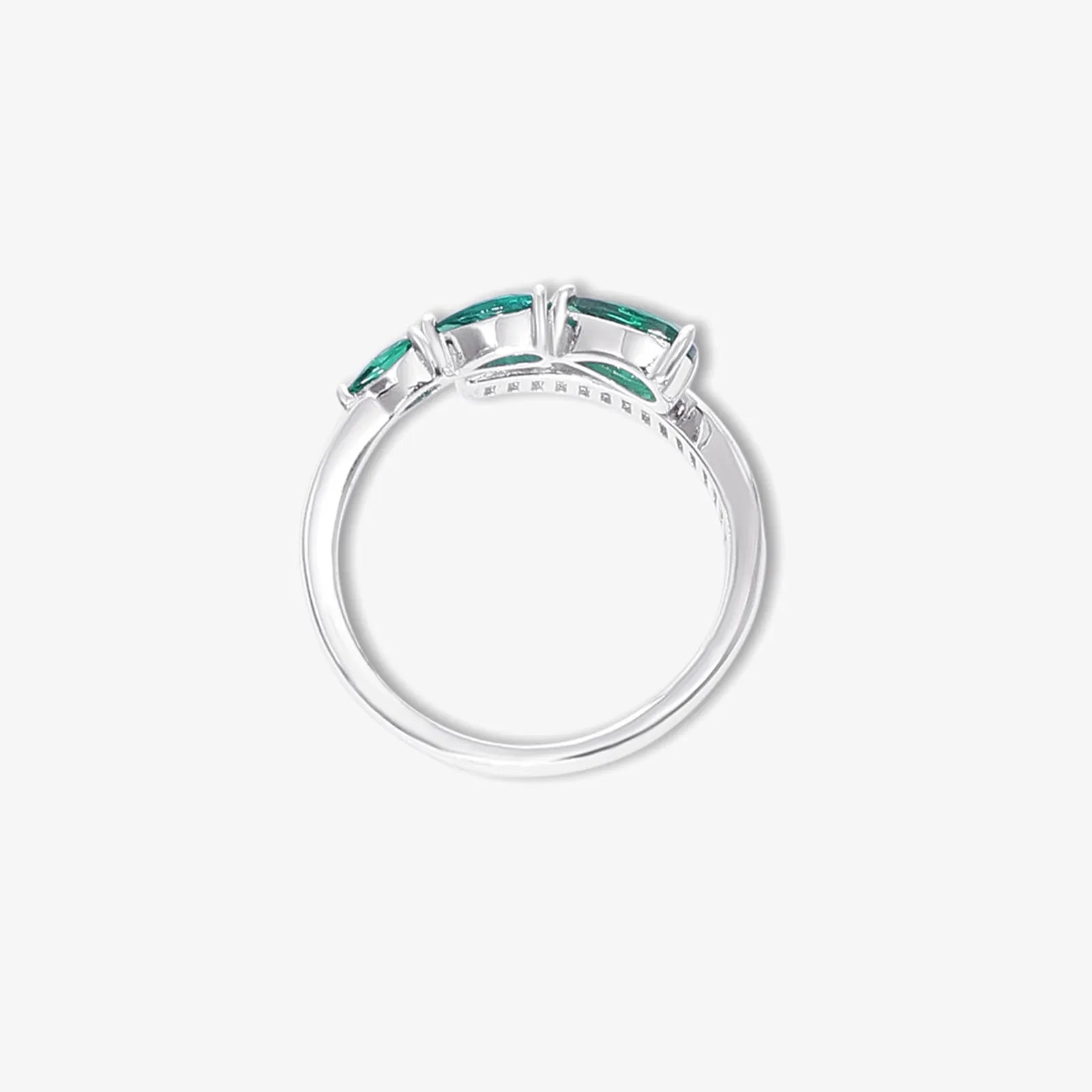 Green Stone Studded Spiral Silver Ring - Tweov Jewels