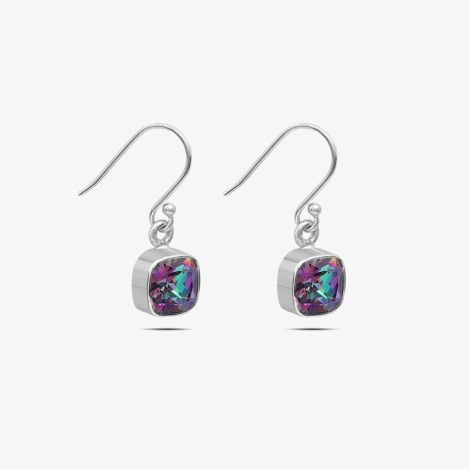 Silver Mystic Topaz Stone Studded Dangle Earrings