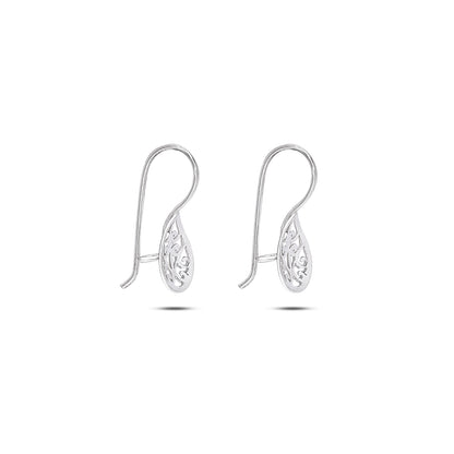 Silver Carved Floral Drop Earrings - Tweov Jewels