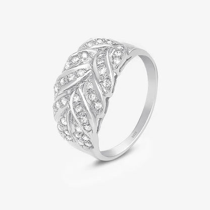 Cubic Zirconia Leaf Silver Ring