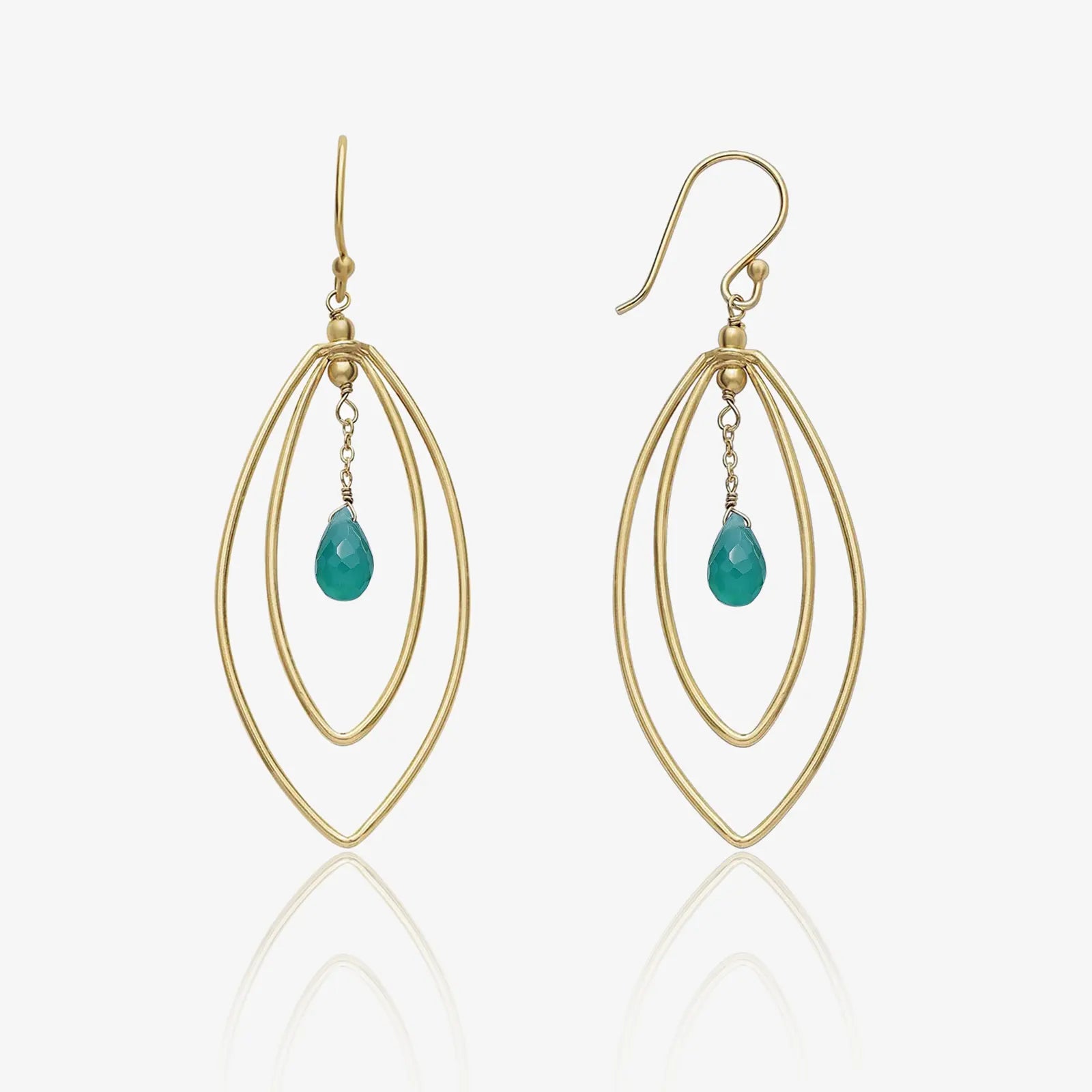 Gold Plated Blue Leaf Silver Drop Earrings