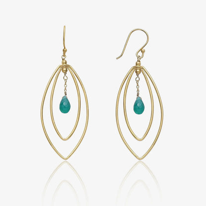 Gold Plated Blue Leaf Silver Drop Earrings