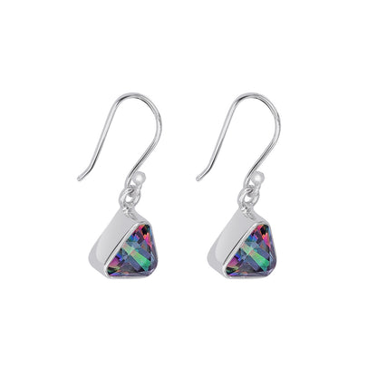 Pure Silver Earrings - Triangle-Shaped Swarovski Crystal Hoop Model - Tweov Jewels