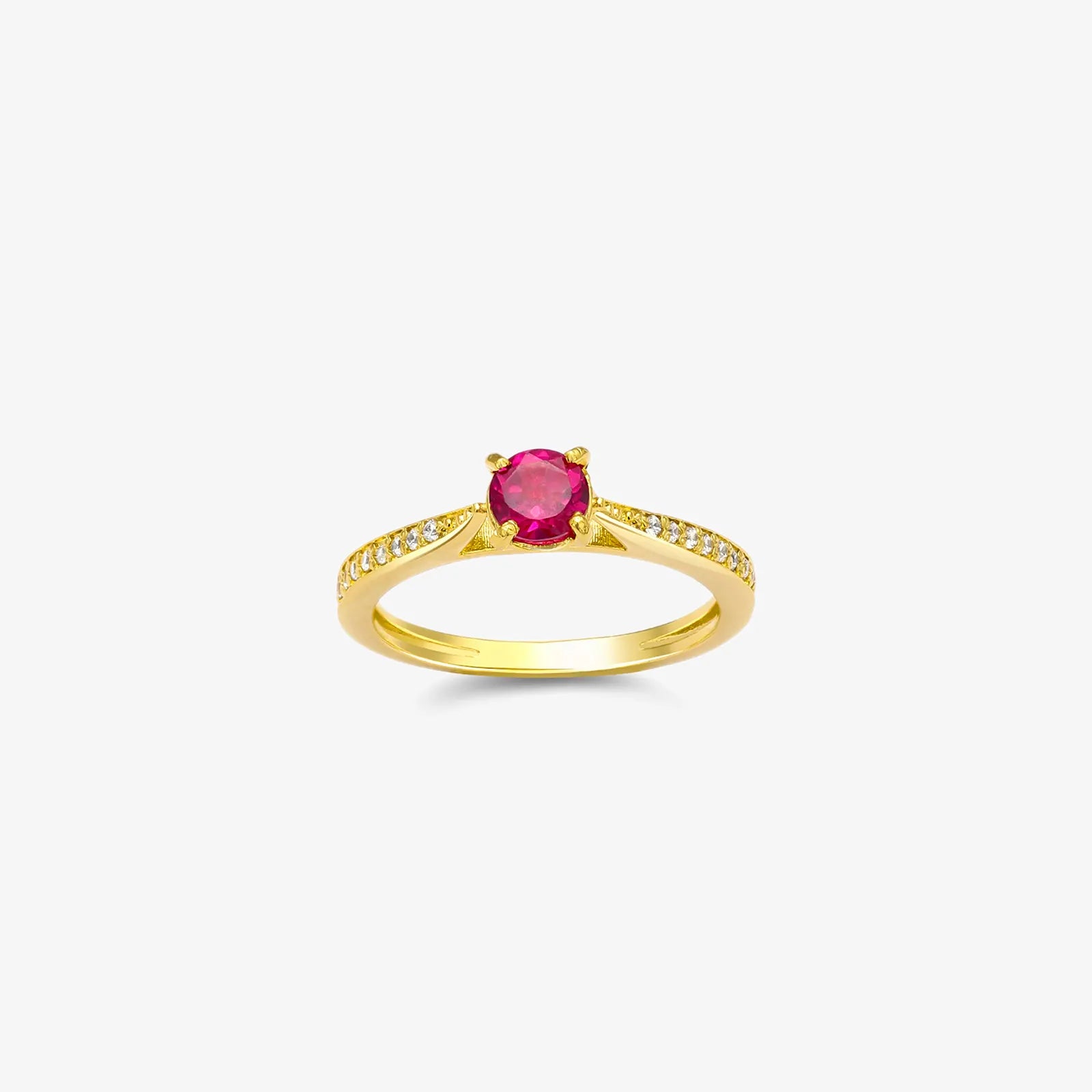 Gold Plated Silver Solitaire CZ Ruby Ring - Tweov Jewels