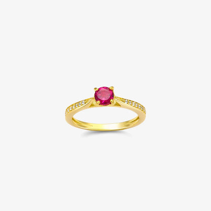 Gold Plated Silver Solitaire CZ Ruby Ring - Tweov Jewels