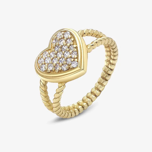 Golden Zircon Heart Silver Ring - Tweov Jewels