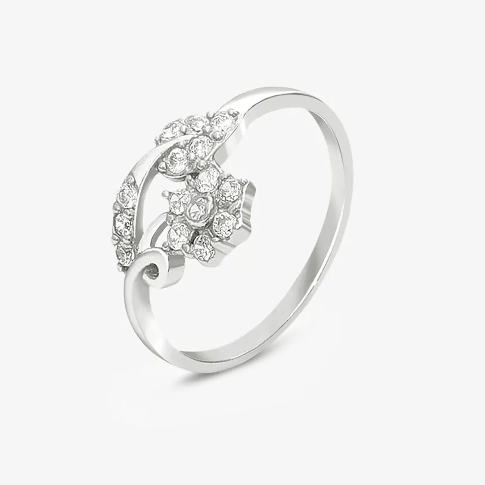 Silver CZ Floral Design Leaf Ring - Tweov Jewels