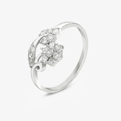 Silver CZ Floral Design Leaf Ring - Tweov Jewels