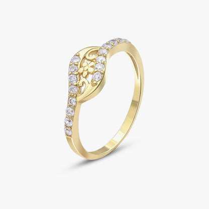 Gold Plated Designer CZ Floral Silver Finger Ring