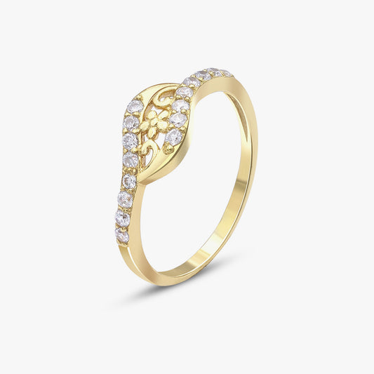Gold Plated Designer CZ Floral Silver Finger Ring