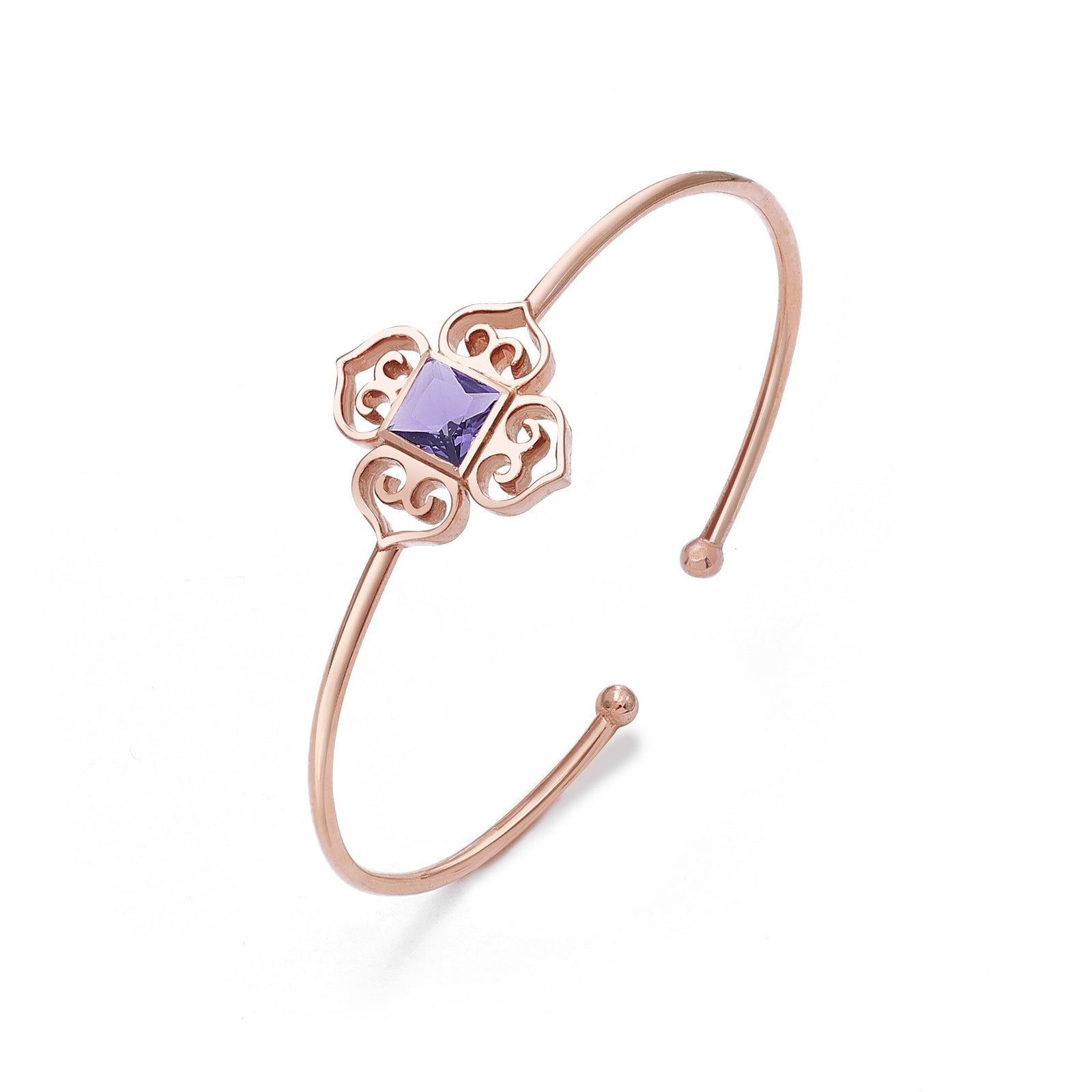 Purple Stone Floral Silver Cuff  Bracelet - Tweov Jewels