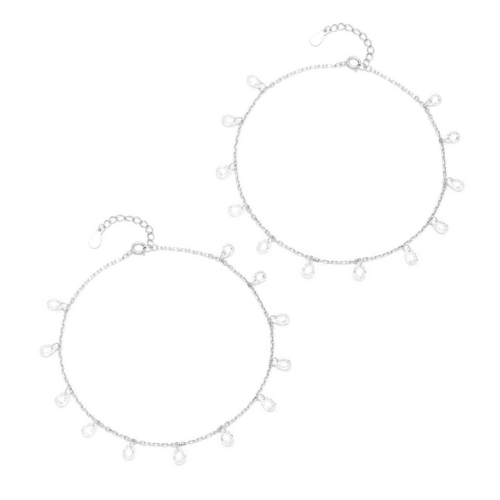 Raindrop Crystal Silver Chain Anklet - Tweov Jewels