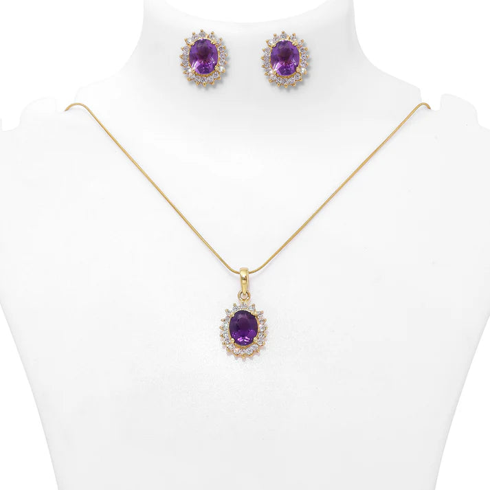 Pure Silver Purple Amethyst Pendant & Earrings Set - Tweov Jewels