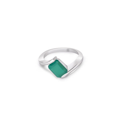 Pure Silver Ring - Plain Slim Model With Green Onyx - Tweov Jewels