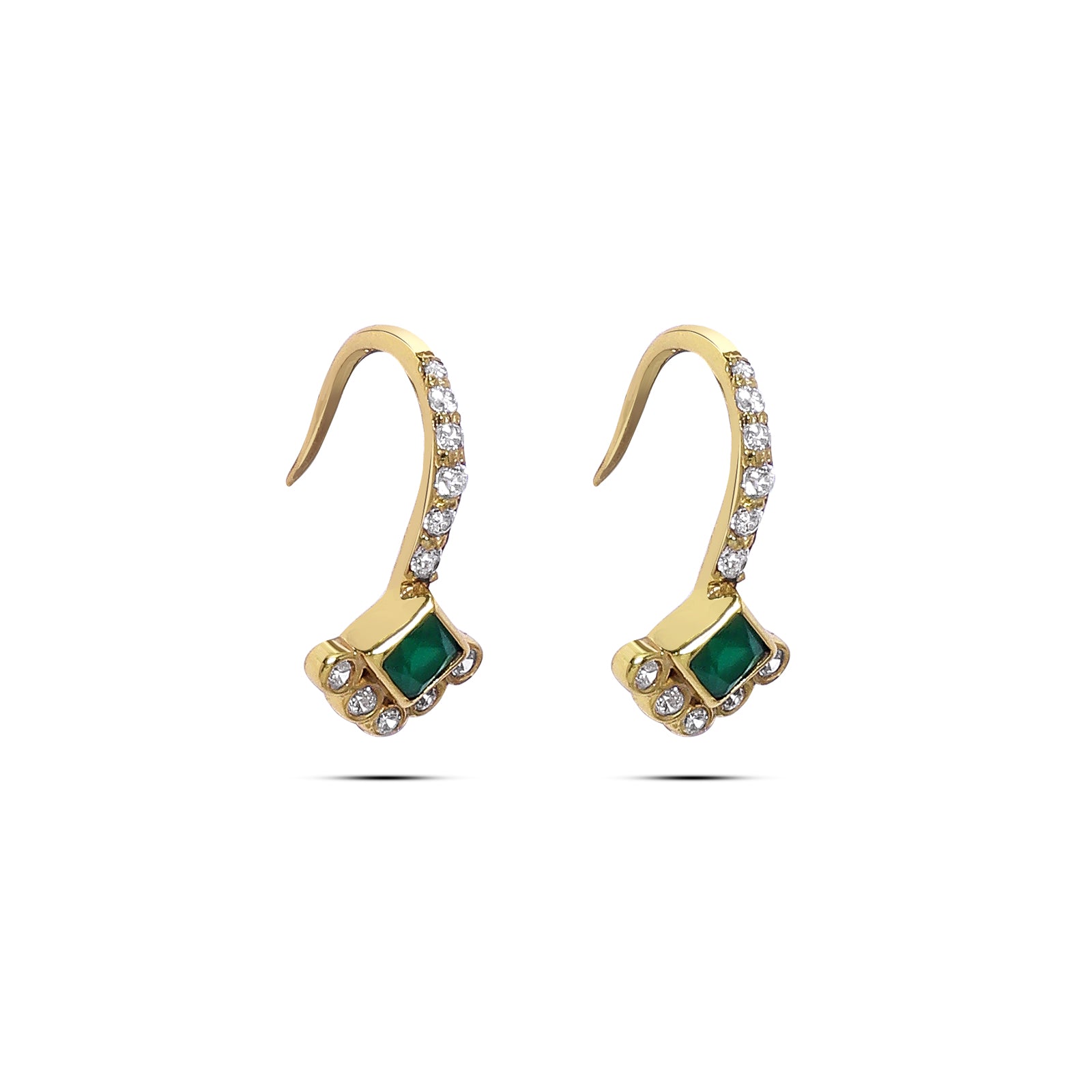 Pure Silver Gold Plated Earrings - Emerald Charm with CZ Fillings - Tweov Jewels