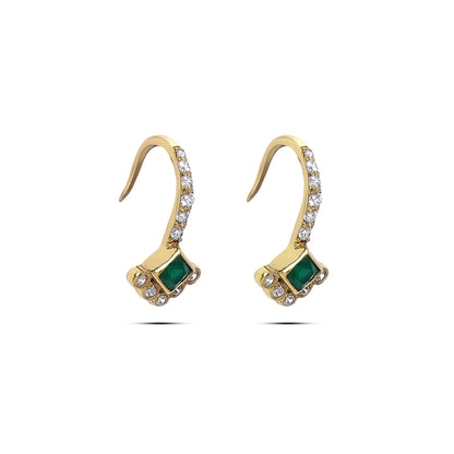 Pure Silver Gold Plated Earrings - Emerald Charm with CZ Fillings - Tweov Jewels