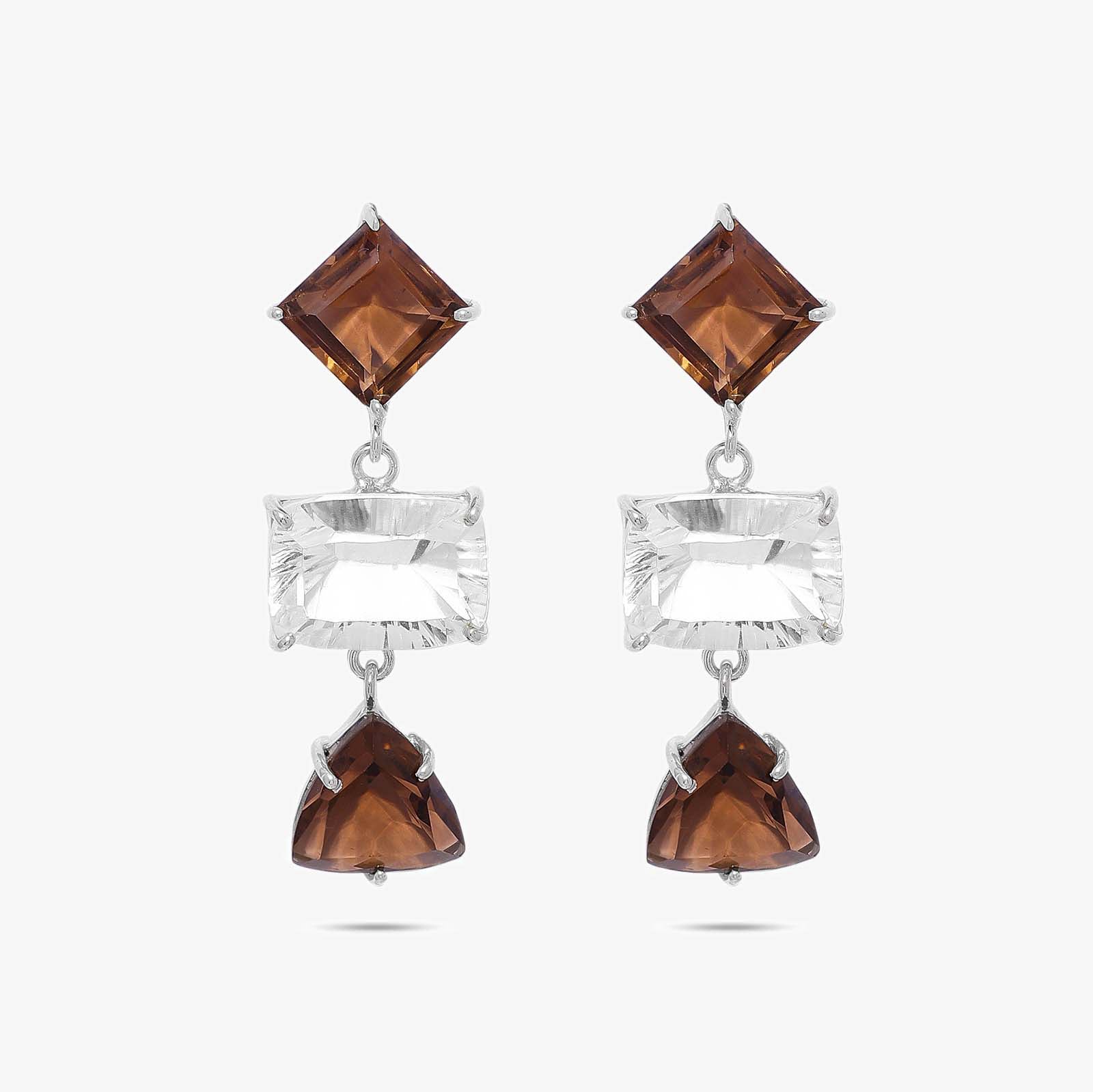 Multicut Brown AD Stone Silver Earrings - Tweov Jewels
