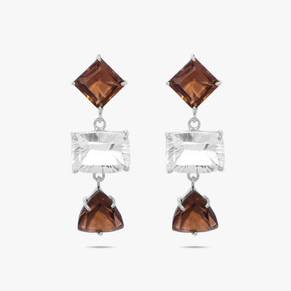 Multicut Brown AD Stone Silver Earrings - Tweov Jewels