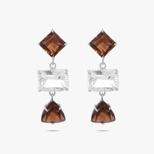 Multicut Brown AD Stone Silver Earrings - Tweov Jewels
