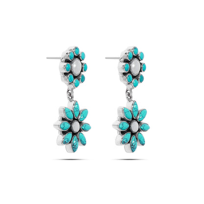 Pure Silver Earrings - Azure Bloom Howlite & Pearl - Tweov Jewels