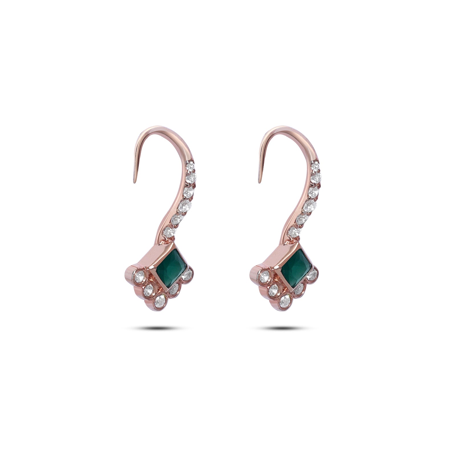 Pure Silver Rose Gold Earrings - Emerald Charm with CZ Fillings - Tweov Jewels