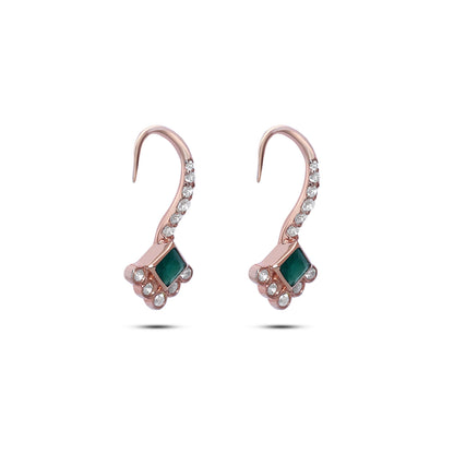 Pure Silver Rose Gold Earrings - Emerald Charm with CZ Fillings - Tweov Jewels