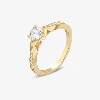 Gold Plated Round Solitaire Silver Ring