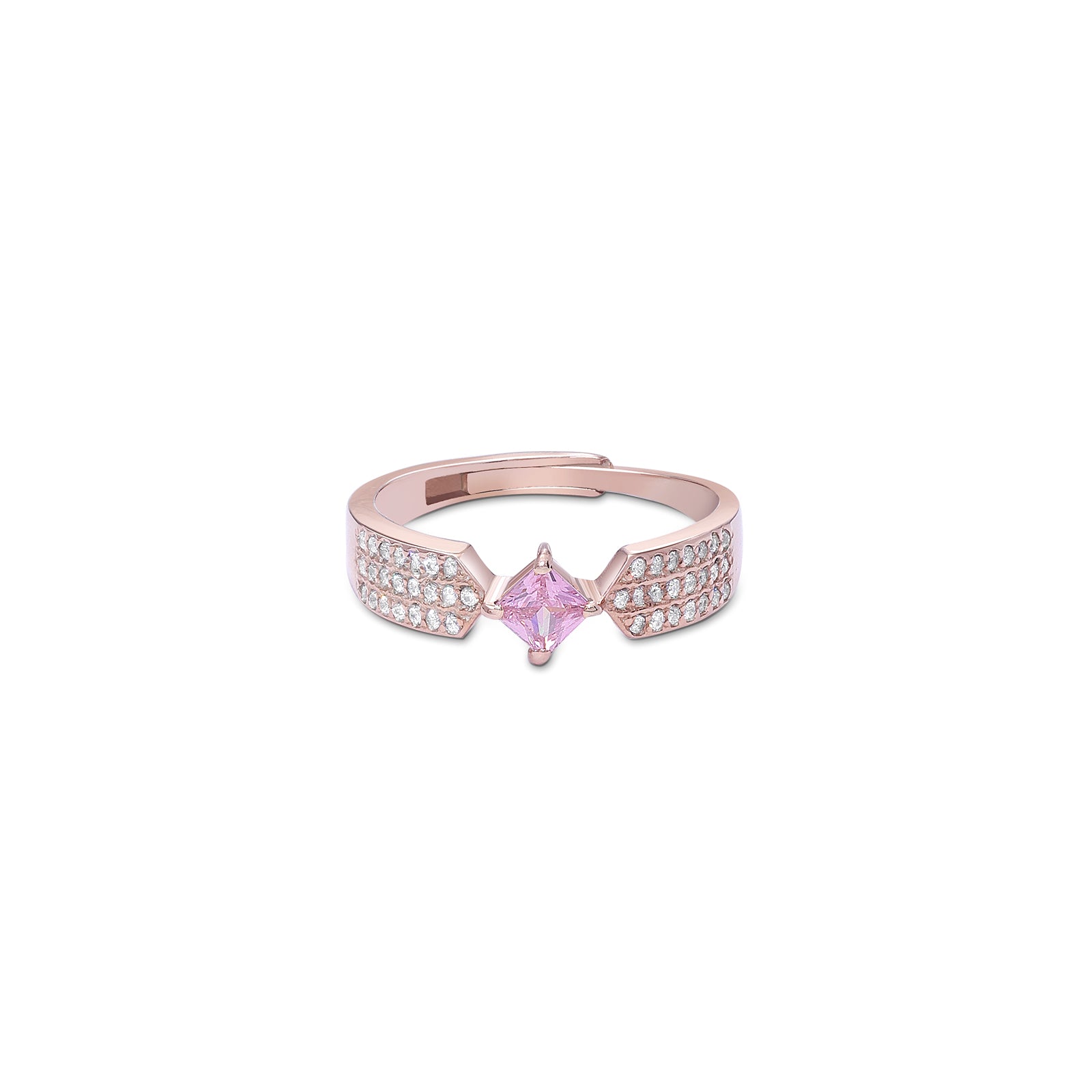 Pure Silver Ring - CZ Elegance With Pink  Stone Charm - Tweov Jewels