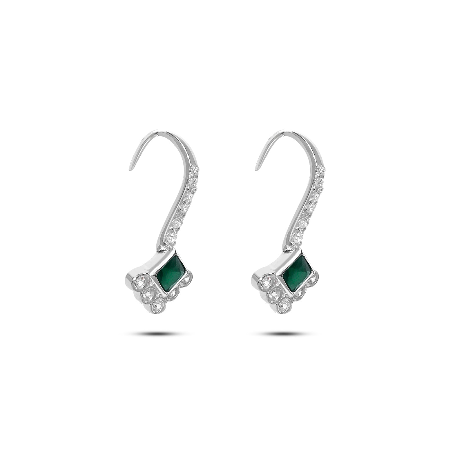 925 Sterling Silver Green Stone Studded Dangle Earrings - Tweov Jewels