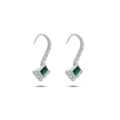 925 Sterling Silver Green Stone Studded Dangle Earrings - Tweov Jewels