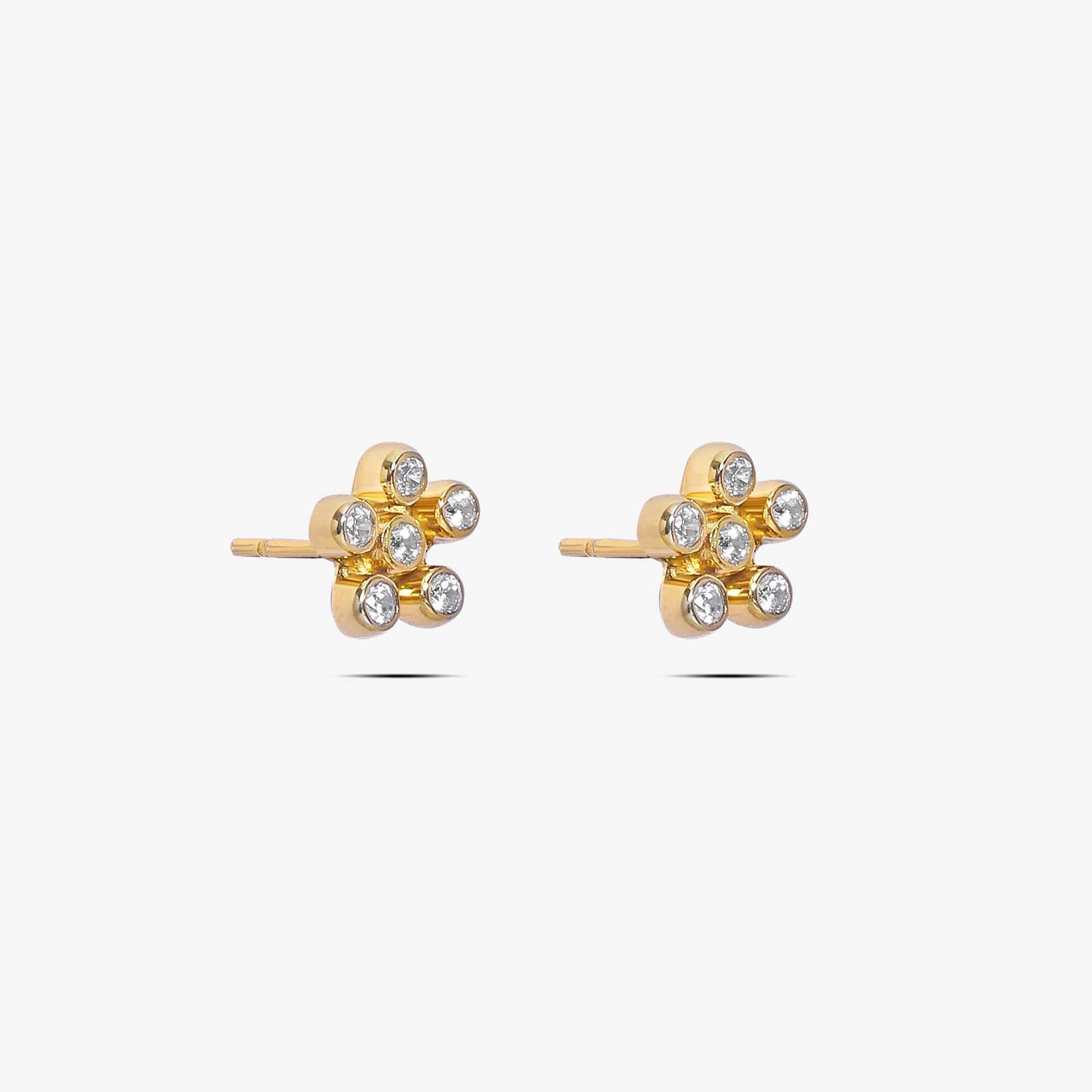 Gold Plated CZ Floral Design Silver Stud - Tweov Jewels