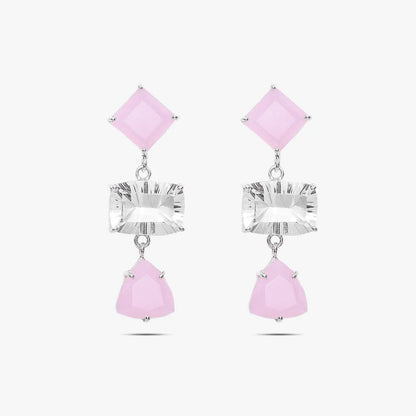 Multicut Pink Stone Long Silver Earrings - Tweov Jewels
