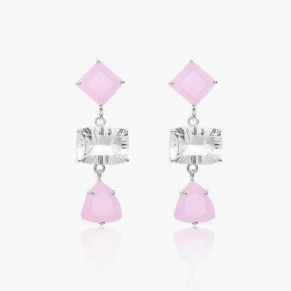 Multicut Pink Stone Long Silver Earrings - Tweov Jewels
