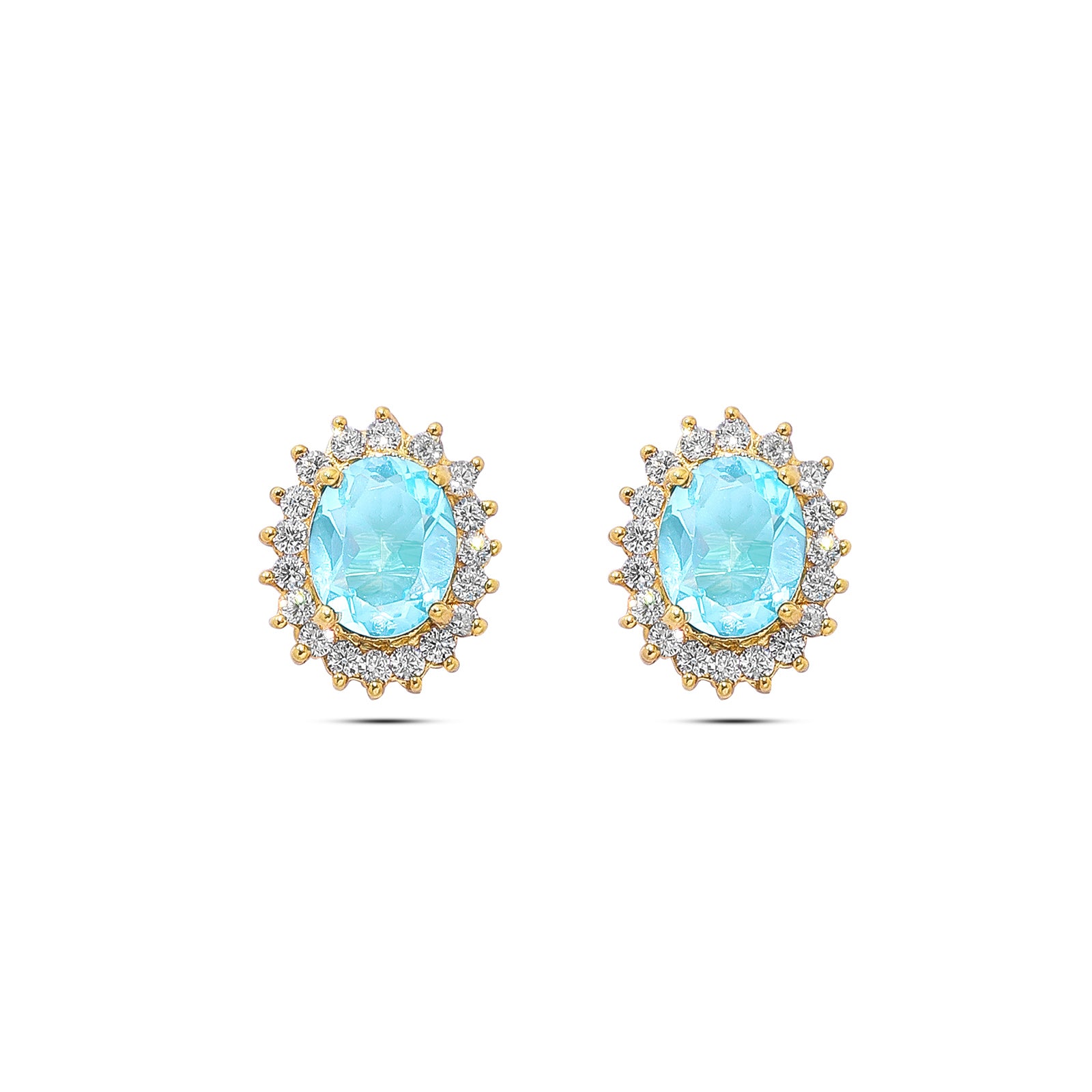 Gold Plated Silver Sky Blue Stone Studded Pendant & Earrings Set - Tweov Jewels