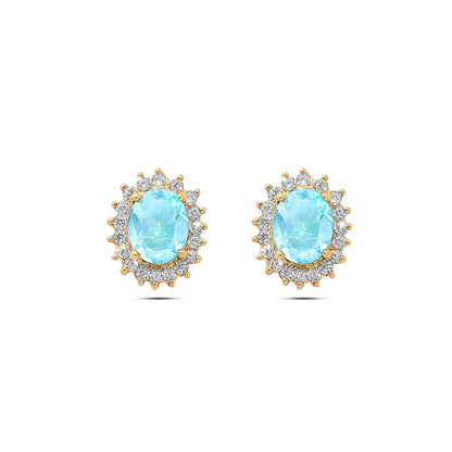 Gold Plated Silver Sky Blue Stone Studded Pendant & Earrings Set - Tweov Jewels