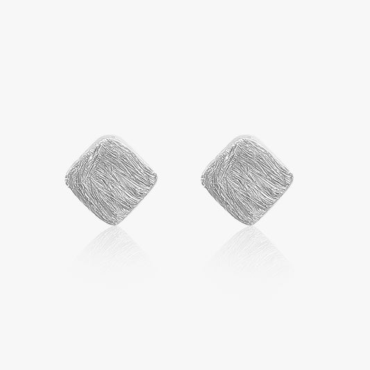 Rugged Square Shaped Silver Stud Earrings
