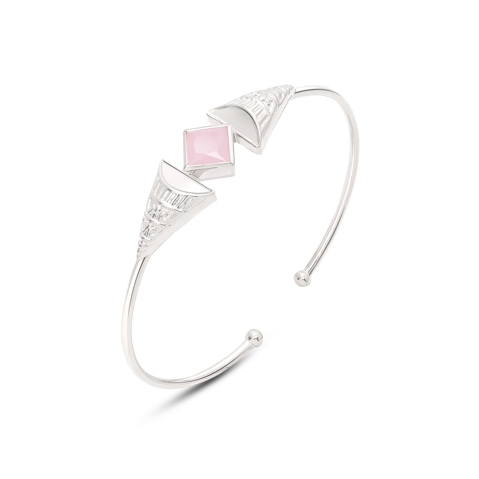 Rose Quartz Stone 925 Sterling Silver Bangle Bracelet - Tweov Jewels
